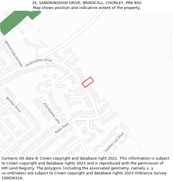 35, SANDRINGHAM DRIVE, BRINSCALL, CHORLEY, PR6 8SU: Location map and indicative extent of plot