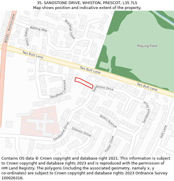 35, SANDSTONE DRIVE, WHISTON, PRESCOT, L35 7LS: Location map and indicative extent of plot