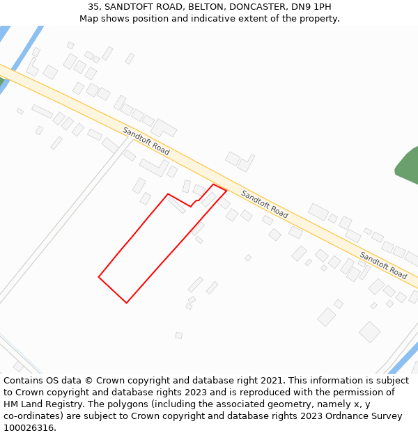 35, SANDTOFT ROAD, BELTON, DONCASTER, DN9 1PH: Location map and indicative extent of plot
