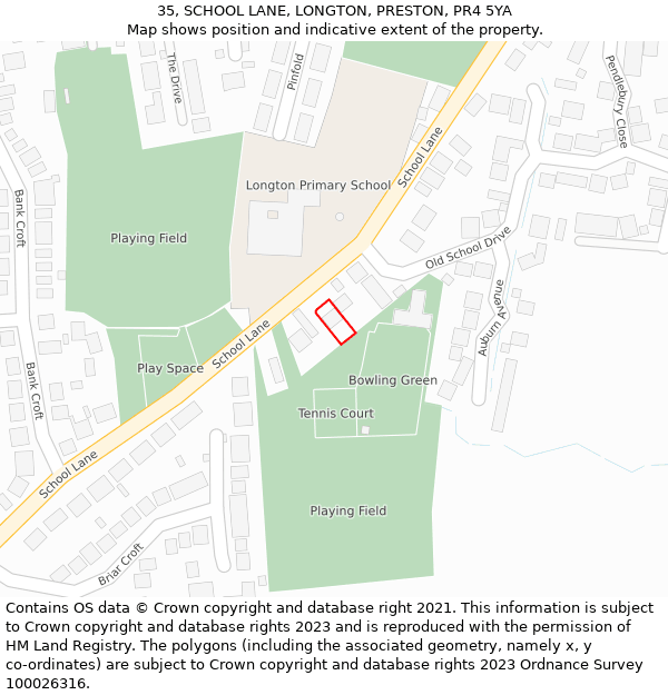 35, SCHOOL LANE, LONGTON, PRESTON, PR4 5YA: Location map and indicative extent of plot