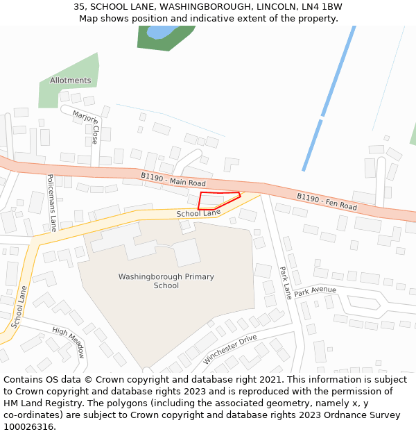 35, SCHOOL LANE, WASHINGBOROUGH, LINCOLN, LN4 1BW: Location map and indicative extent of plot