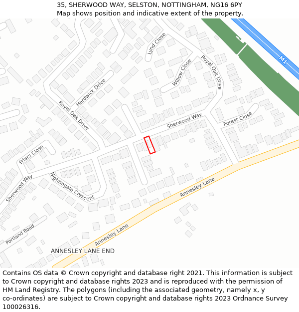 35, SHERWOOD WAY, SELSTON, NOTTINGHAM, NG16 6PY: Location map and indicative extent of plot