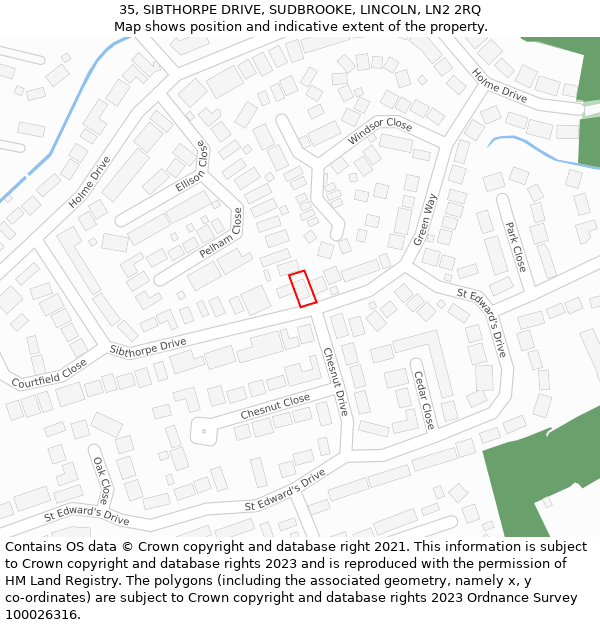 35, SIBTHORPE DRIVE, SUDBROOKE, LINCOLN, LN2 2RQ: Location map and indicative extent of plot