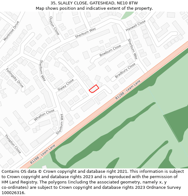 35, SLALEY CLOSE, GATESHEAD, NE10 8TW: Location map and indicative extent of plot