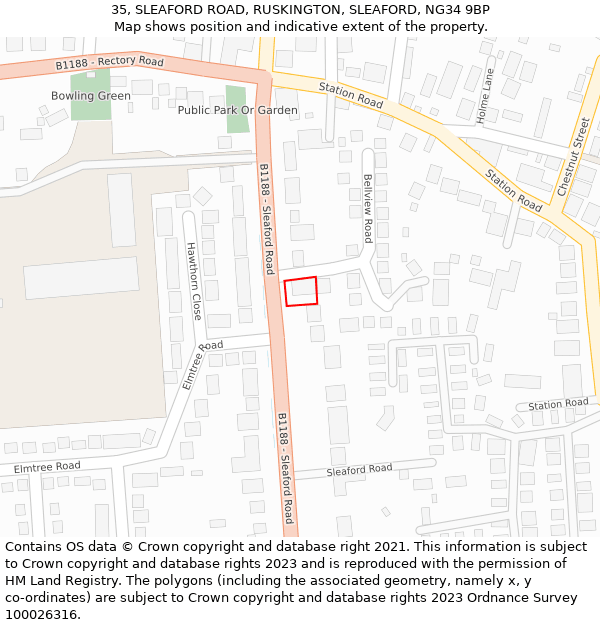 35, SLEAFORD ROAD, RUSKINGTON, SLEAFORD, NG34 9BP: Location map and indicative extent of plot