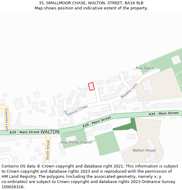 35, SMALLMOOR CHASE, WALTON, STREET, BA16 9LB: Location map and indicative extent of plot