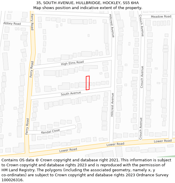 35, SOUTH AVENUE, HULLBRIDGE, HOCKLEY, SS5 6HA: Location map and indicative extent of plot
