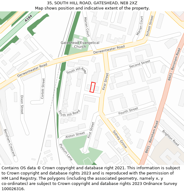 35, SOUTH HILL ROAD, GATESHEAD, NE8 2XZ: Location map and indicative extent of plot