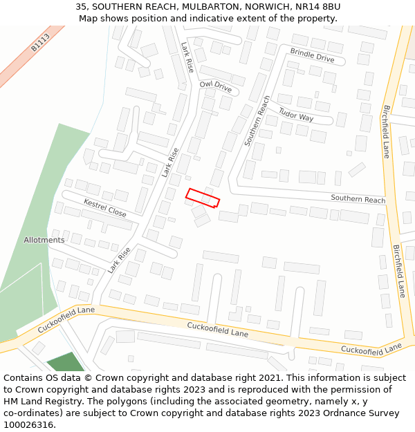 35, SOUTHERN REACH, MULBARTON, NORWICH, NR14 8BU: Location map and indicative extent of plot