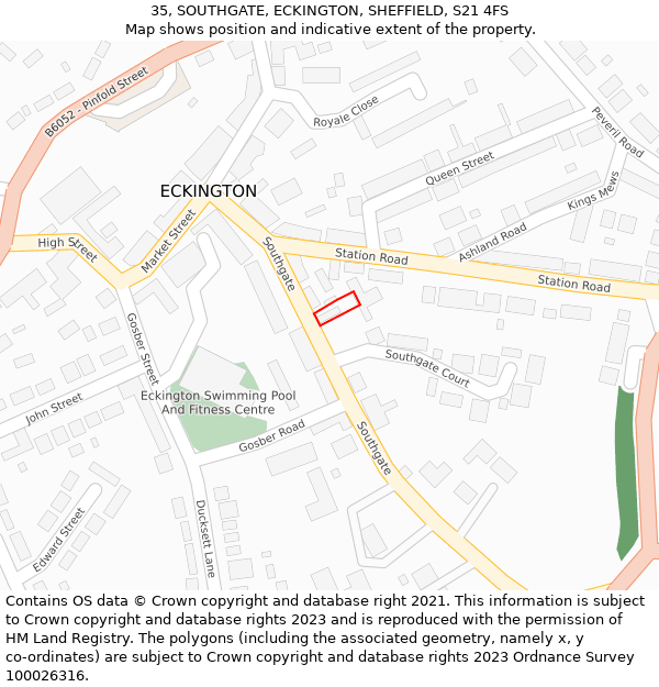 35, SOUTHGATE, ECKINGTON, SHEFFIELD, S21 4FS: Location map and indicative extent of plot