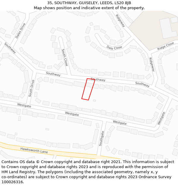 35, SOUTHWAY, GUISELEY, LEEDS, LS20 8JB: Location map and indicative extent of plot