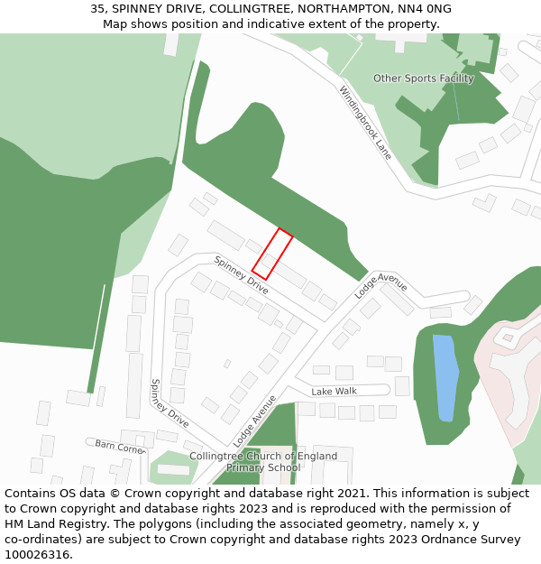 35, SPINNEY DRIVE, COLLINGTREE, NORTHAMPTON, NN4 0NG: Location map and indicative extent of plot