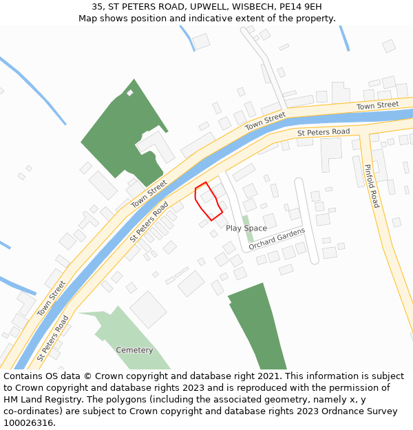 35, ST PETERS ROAD, UPWELL, WISBECH, PE14 9EH: Location map and indicative extent of plot