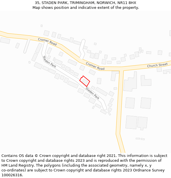 35, STADEN PARK, TRIMINGHAM, NORWICH, NR11 8HX: Location map and indicative extent of plot