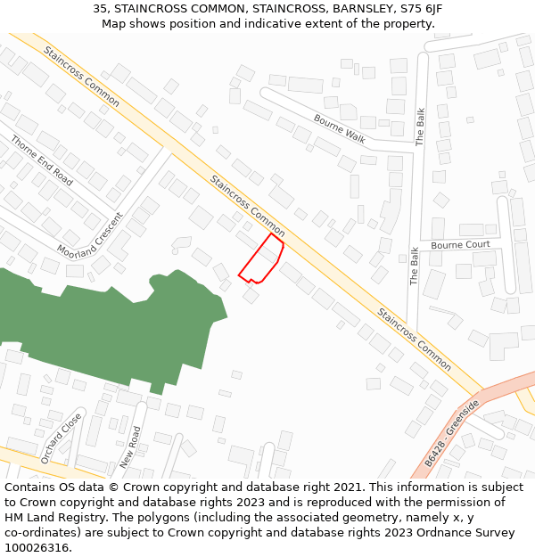 35, STAINCROSS COMMON, STAINCROSS, BARNSLEY, S75 6JF: Location map and indicative extent of plot