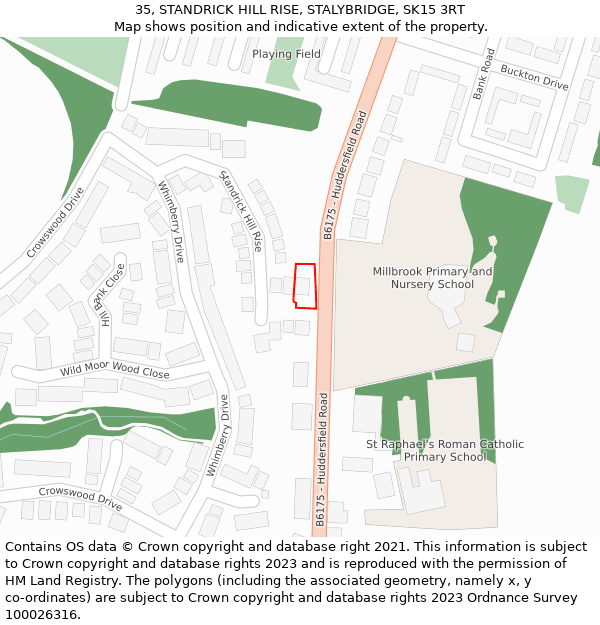 35, STANDRICK HILL RISE, STALYBRIDGE, SK15 3RT: Location map and indicative extent of plot