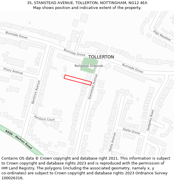 35, STANSTEAD AVENUE, TOLLERTON, NOTTINGHAM, NG12 4EA: Location map and indicative extent of plot