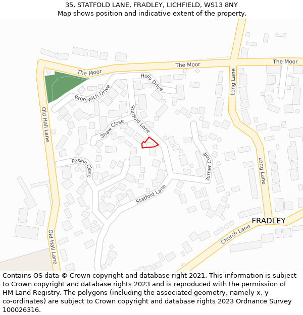 35, STATFOLD LANE, FRADLEY, LICHFIELD, WS13 8NY: Location map and indicative extent of plot