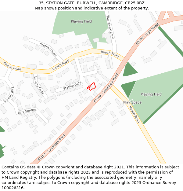 35, STATION GATE, BURWELL, CAMBRIDGE, CB25 0BZ: Location map and indicative extent of plot