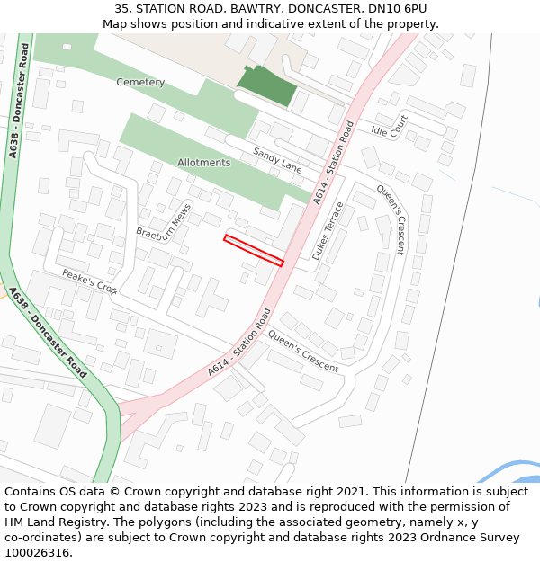 35, STATION ROAD, BAWTRY, DONCASTER, DN10 6PU: Location map and indicative extent of plot