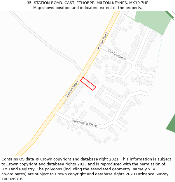 35, STATION ROAD, CASTLETHORPE, MILTON KEYNES, MK19 7HF: Location map and indicative extent of plot