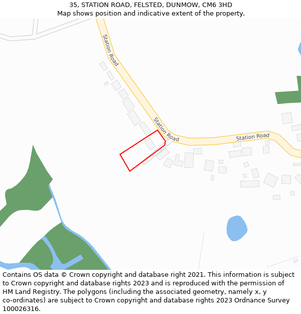 35, STATION ROAD, FELSTED, DUNMOW, CM6 3HD: Location map and indicative extent of plot