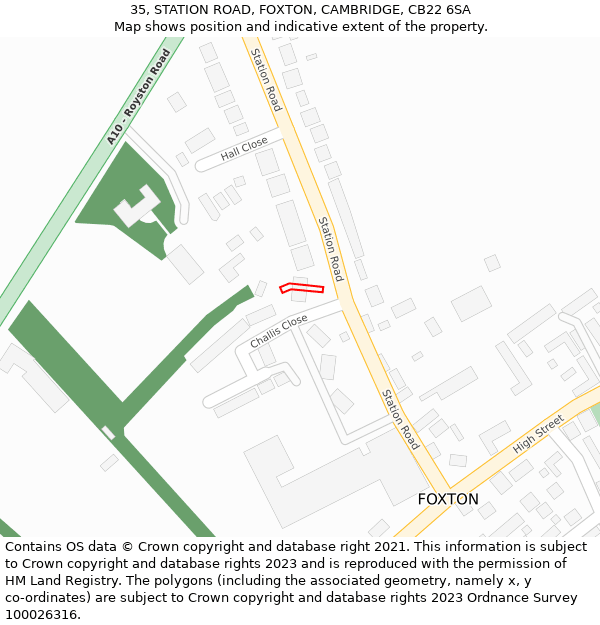 35, STATION ROAD, FOXTON, CAMBRIDGE, CB22 6SA: Location map and indicative extent of plot