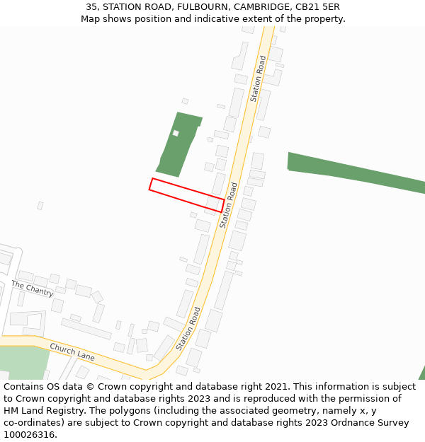 35, STATION ROAD, FULBOURN, CAMBRIDGE, CB21 5ER: Location map and indicative extent of plot