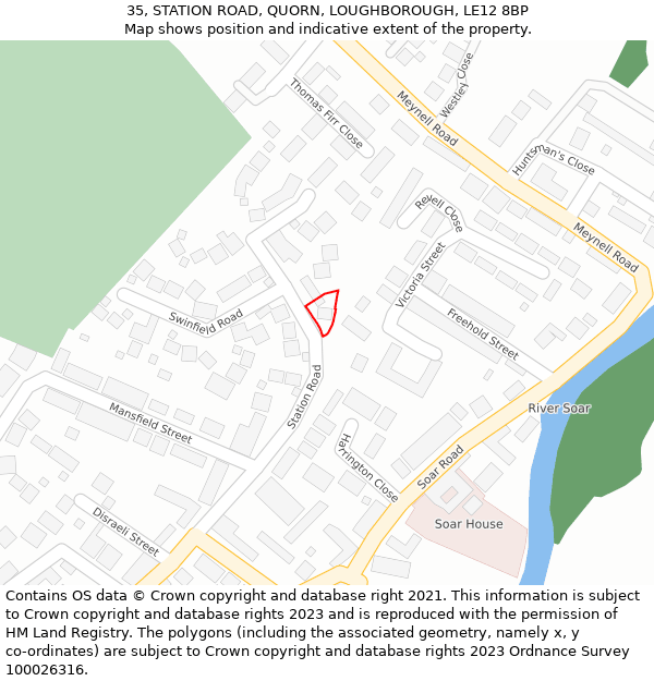 35, STATION ROAD, QUORN, LOUGHBOROUGH, LE12 8BP: Location map and indicative extent of plot