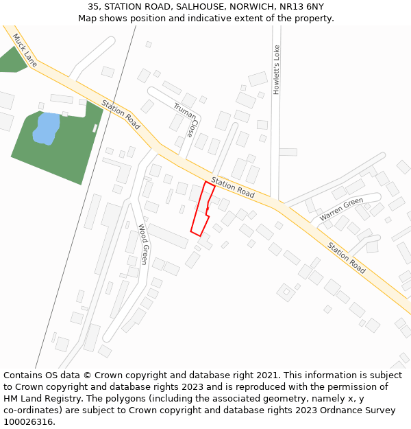 35, STATION ROAD, SALHOUSE, NORWICH, NR13 6NY: Location map and indicative extent of plot