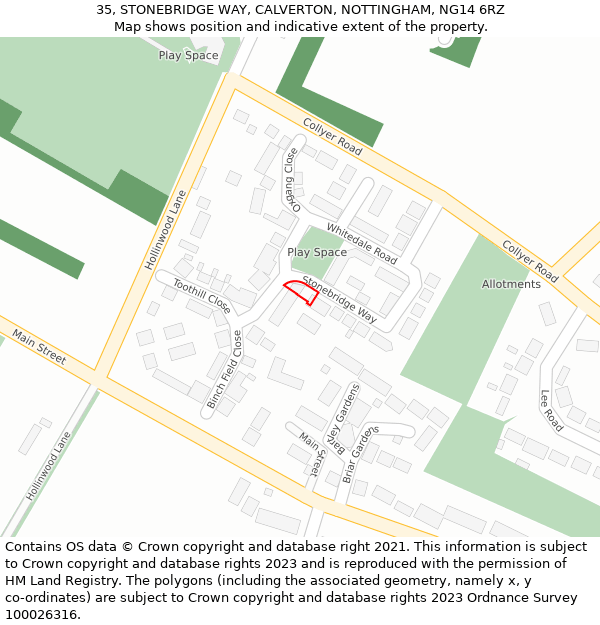 35, STONEBRIDGE WAY, CALVERTON, NOTTINGHAM, NG14 6RZ: Location map and indicative extent of plot