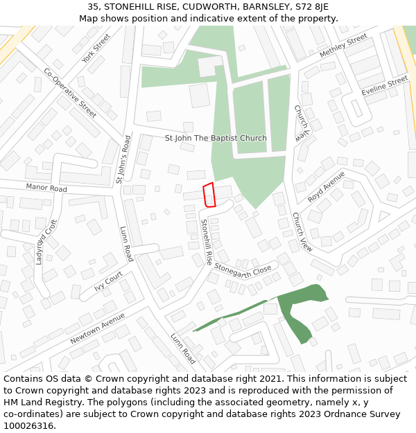 35, STONEHILL RISE, CUDWORTH, BARNSLEY, S72 8JE: Location map and indicative extent of plot