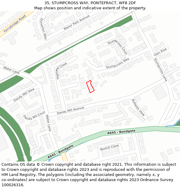 35, STUMPCROSS WAY, PONTEFRACT, WF8 2DF: Location map and indicative extent of plot