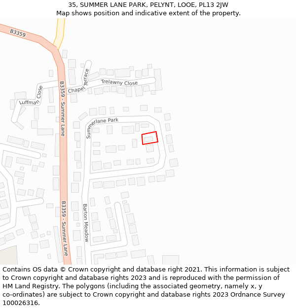 35, SUMMER LANE PARK, PELYNT, LOOE, PL13 2JW: Location map and indicative extent of plot