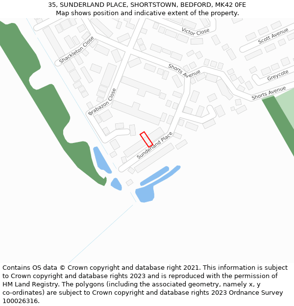 35, SUNDERLAND PLACE, SHORTSTOWN, BEDFORD, MK42 0FE: Location map and indicative extent of plot