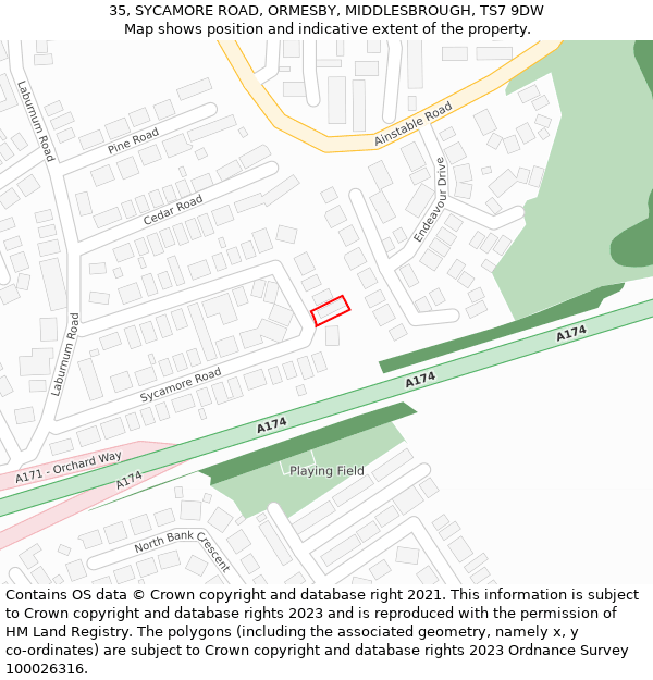 35, SYCAMORE ROAD, ORMESBY, MIDDLESBROUGH, TS7 9DW: Location map and indicative extent of plot