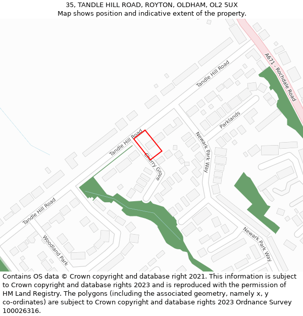 35, TANDLE HILL ROAD, ROYTON, OLDHAM, OL2 5UX: Location map and indicative extent of plot