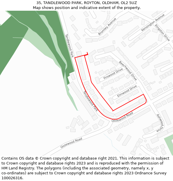 35, TANDLEWOOD PARK, ROYTON, OLDHAM, OL2 5UZ: Location map and indicative extent of plot