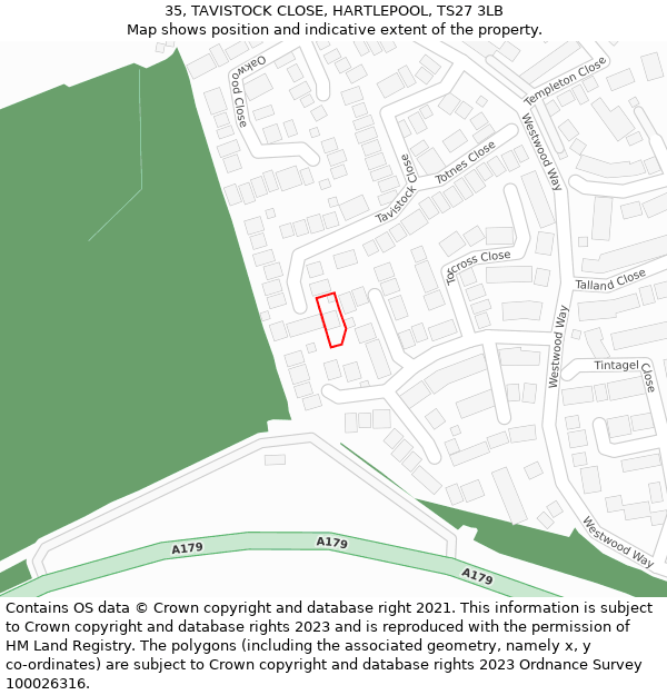 35, TAVISTOCK CLOSE, HARTLEPOOL, TS27 3LB: Location map and indicative extent of plot