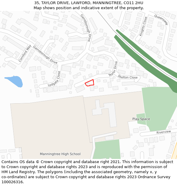 35, TAYLOR DRIVE, LAWFORD, MANNINGTREE, CO11 2HU: Location map and indicative extent of plot