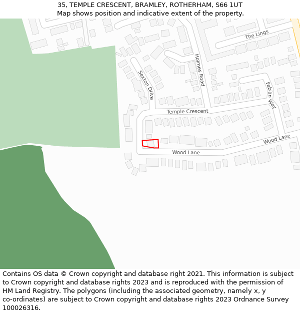 35, TEMPLE CRESCENT, BRAMLEY, ROTHERHAM, S66 1UT: Location map and indicative extent of plot