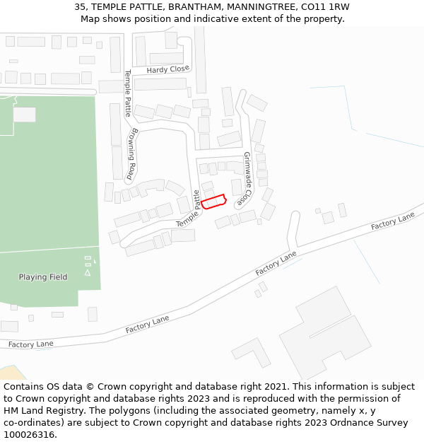 35, TEMPLE PATTLE, BRANTHAM, MANNINGTREE, CO11 1RW: Location map and indicative extent of plot