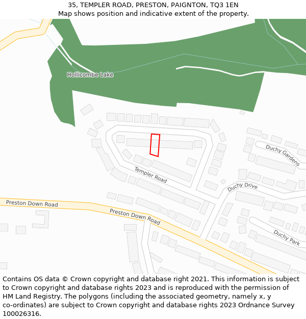 35, TEMPLER ROAD, PRESTON, PAIGNTON, TQ3 1EN: Location map and indicative extent of plot