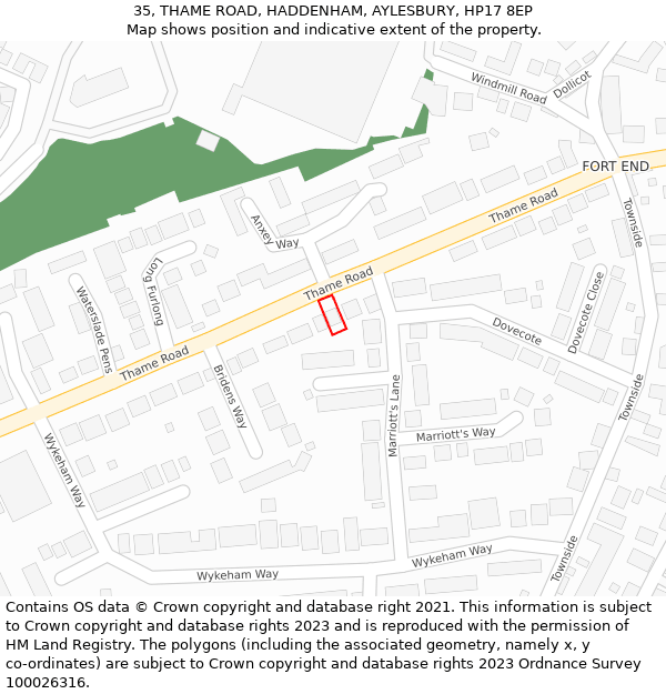 35, THAME ROAD, HADDENHAM, AYLESBURY, HP17 8EP: Location map and indicative extent of plot