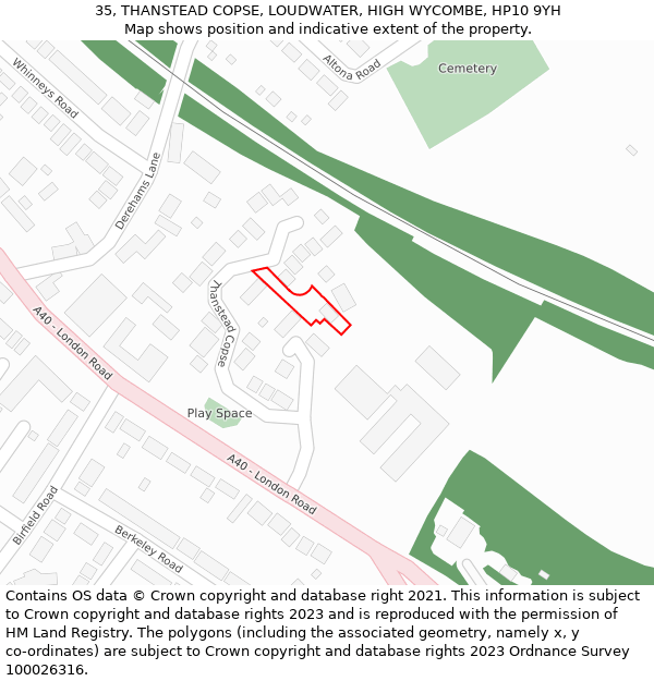 35, THANSTEAD COPSE, LOUDWATER, HIGH WYCOMBE, HP10 9YH: Location map and indicative extent of plot