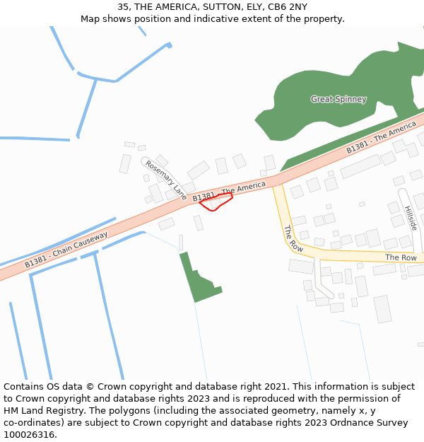 35, THE AMERICA, SUTTON, ELY, CB6 2NY: Location map and indicative extent of plot