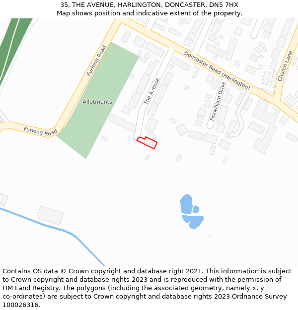 35, THE AVENUE, HARLINGTON, DONCASTER, DN5 7HX: Location map and indicative extent of plot