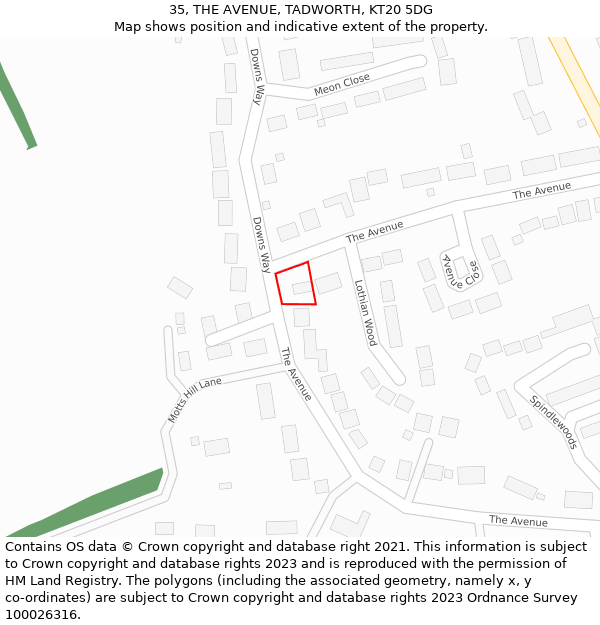 35, THE AVENUE, TADWORTH, KT20 5DG: Location map and indicative extent of plot