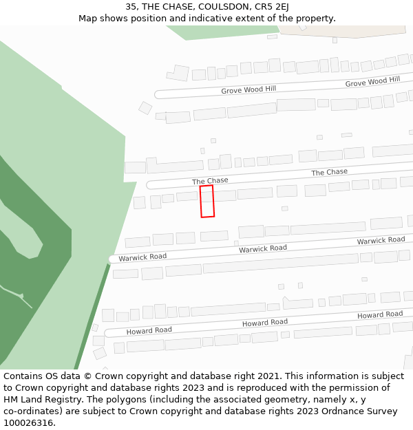 35, THE CHASE, COULSDON, CR5 2EJ: Location map and indicative extent of plot