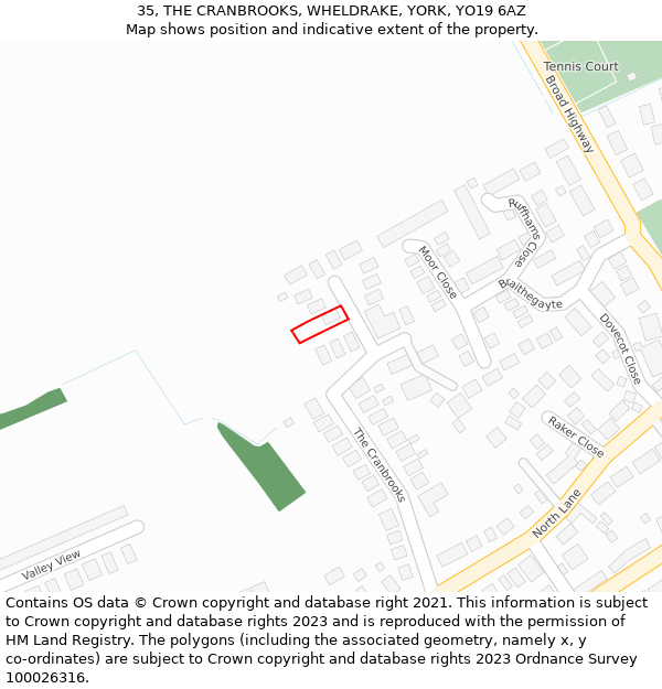 35, THE CRANBROOKS, WHELDRAKE, YORK, YO19 6AZ: Location map and indicative extent of plot